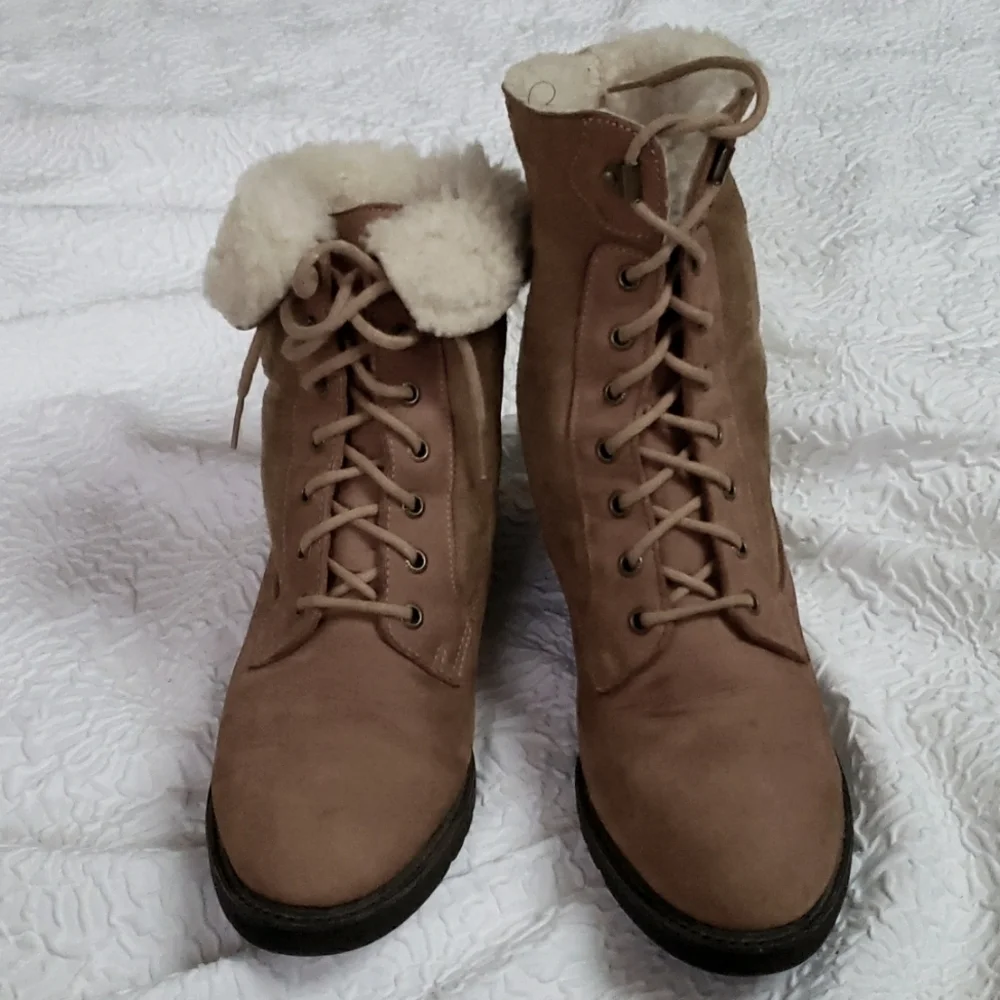 Rockport Vintage Womens Cognac Shearling Leather Boots Outdoor Size 10 W